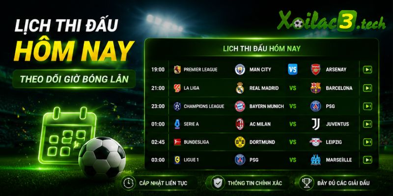 Lịch thi đấu bóng đá xoilac hôm nay