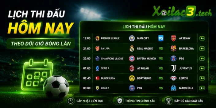 Lịch thi đấu bóng đá xoilac hôm nay
